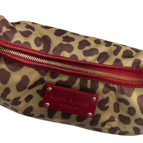 VINTAGE KATE SPADE NYLON LEOPARD PRINT SMALL RED BOW SHOULDER BAG - Picture 5 of 13